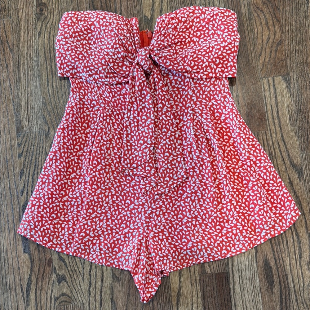Blue blush dark orange print strapless romper small